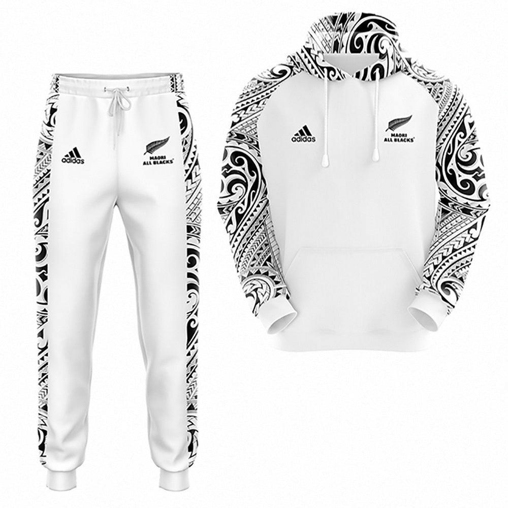 2024 All Blacks Maori White Hoodie and Pants Personalised