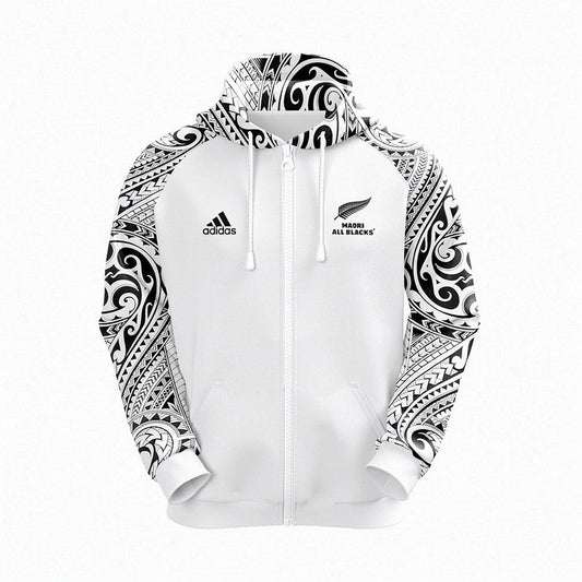 All Blacks Maori White Zipper Hoodie and Pants Personalised